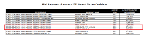 Screenshot of Statement of Interest filed March 18 by Jann-Michael Greenburg to seek reelection in 2022.