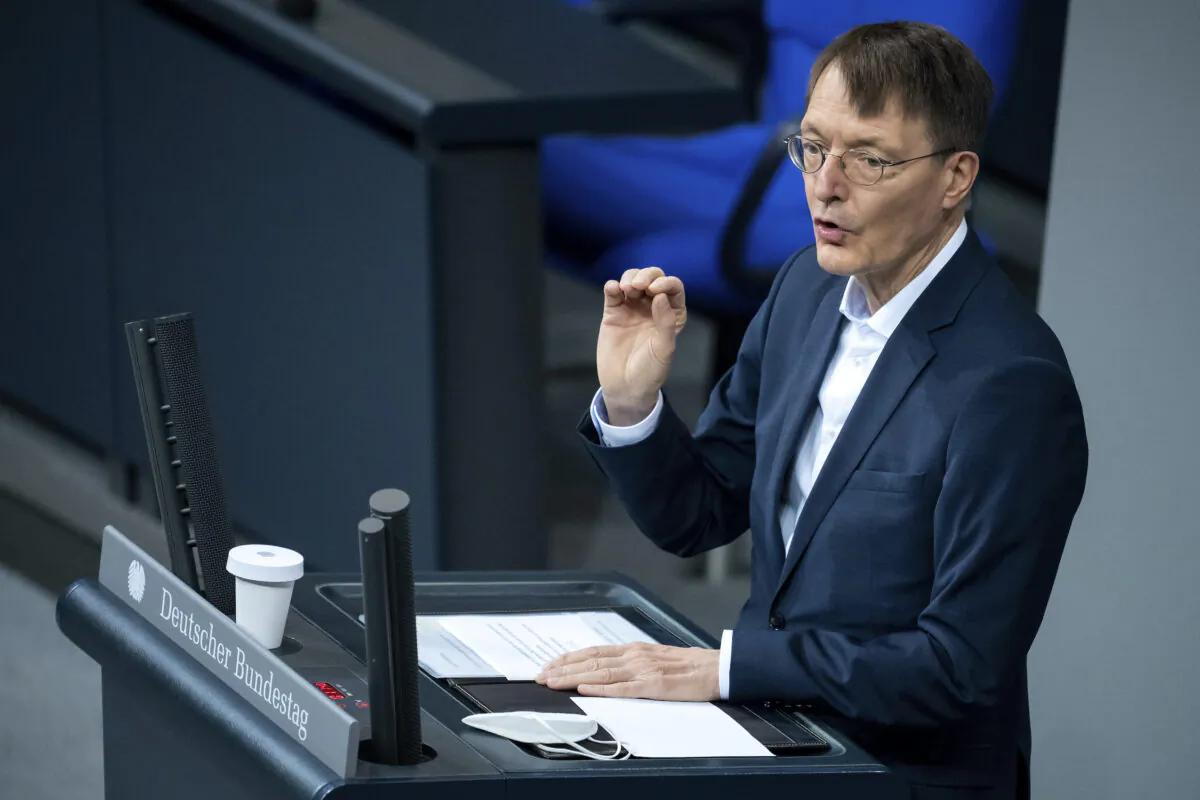 Karl Lauterbach, new Federal Minister of Health, speaks at the plenary session in the German Bundestag in Berlin, on Dec. 10, 2021. (Bernd von Jutrczenka/dpa via AP)