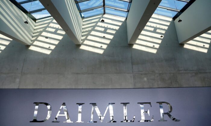 The Daimler logo is seen before the carmaker's annual shareholder meeting in Berlin, Germany, on April 5, 2018. (Hannibal Hanschke/Reuters)