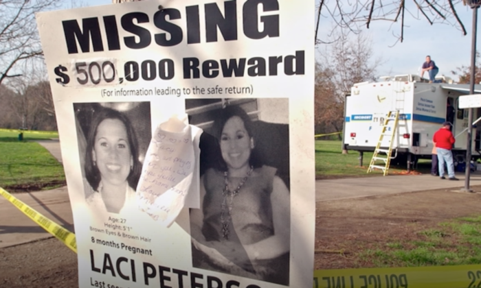 A missing person poster showing Laci Peterson, in Modesto, Calif., on Jan. 2, 2003. (AP/Screenchot via The Epoch Times)