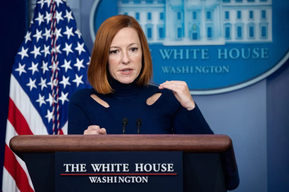 White House press secretary Jen Psaki speaks to reporters in Washington on Dec. 10, 2021. (Saul Loeb/AFP via Getty Images)