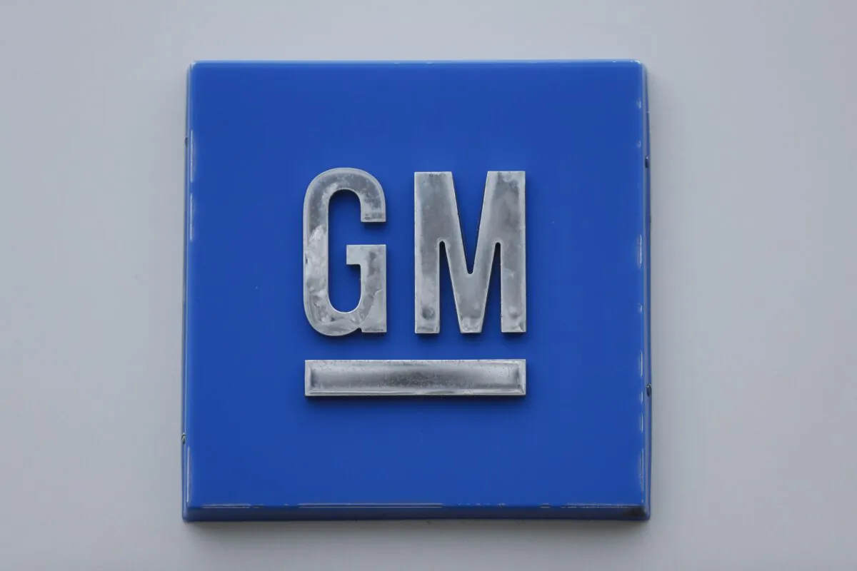 A GM logo is shown at the General Motors Detroit-Hamtramck Assembly plant in Hamtramck, Mich., on Jan. 27, 2020. (Paul Sancya/AP Photo)
