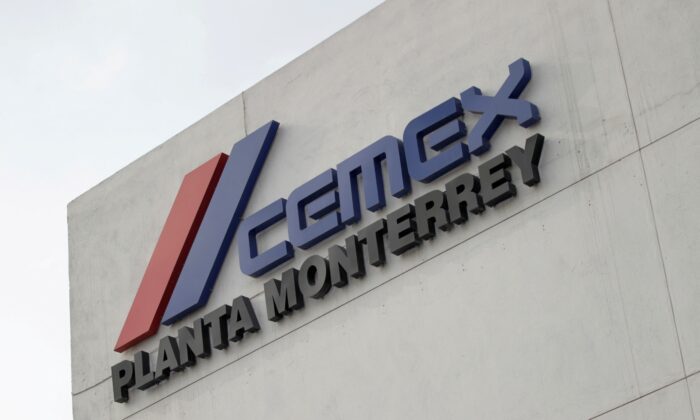 The logo of Mexican cement maker CEMEX at it's plant in Monterrey, Mexico, on June 8, 2021. (Daniel Becerril/Reuters)