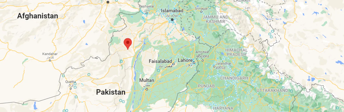 A map showing the location of the district of Tank in Khyber Pakhtunkhwa Province, in Pakistan. (Google Maps)