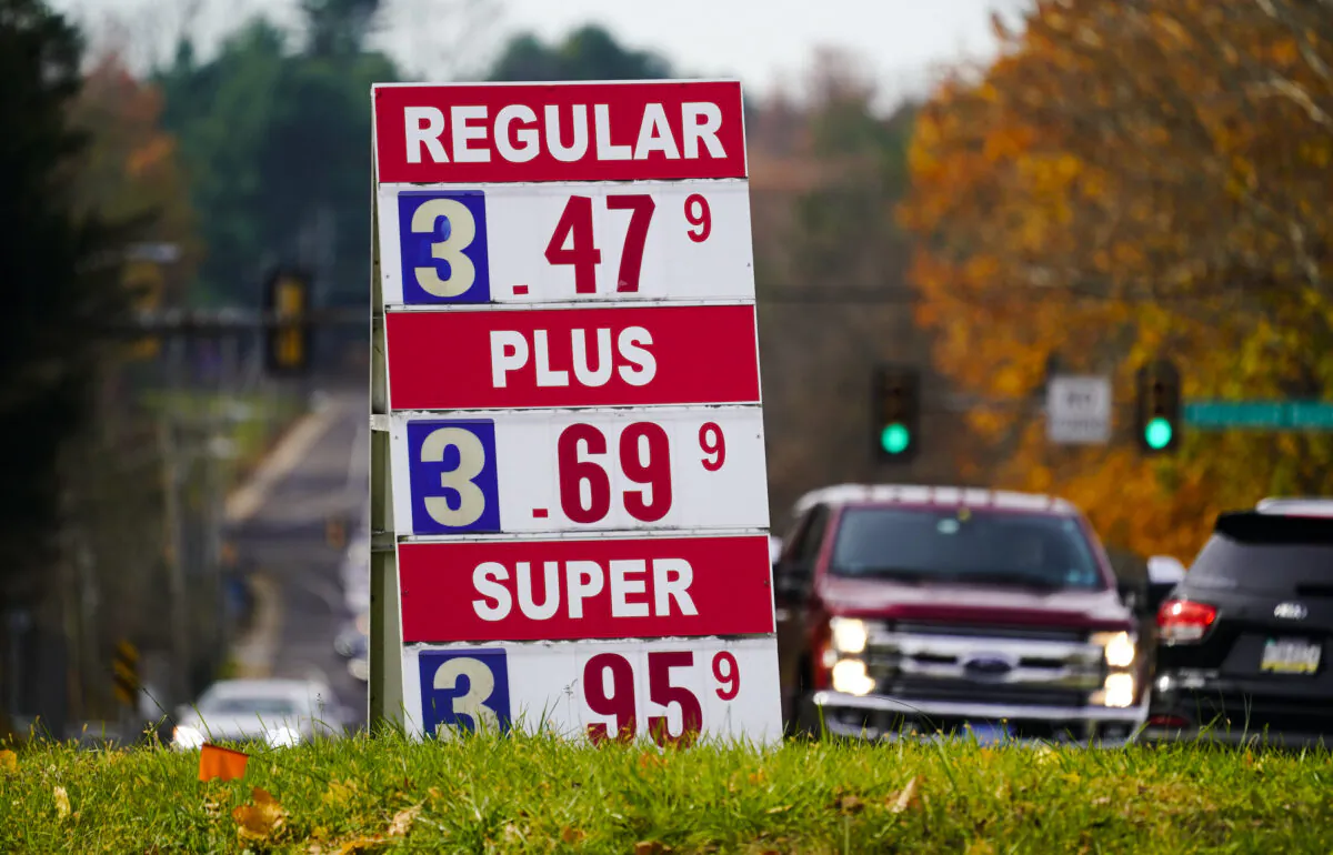 Gasoline prices are displayed at a station in Huntingdon Valley, Pa., on Nov. 17, 2021. (Matt Rourke/AP Photo)