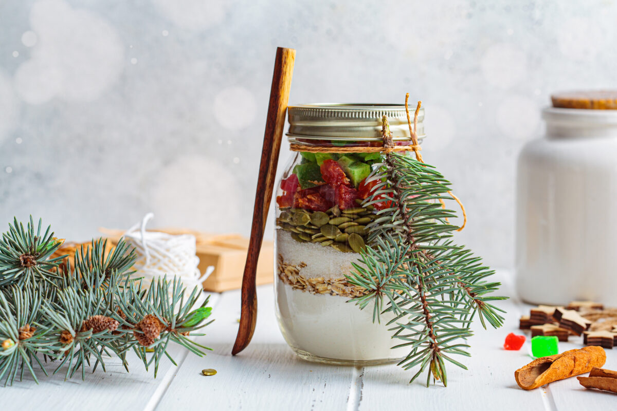 Christmas cookie mix jar. By Nina Firsova/Shutterstock