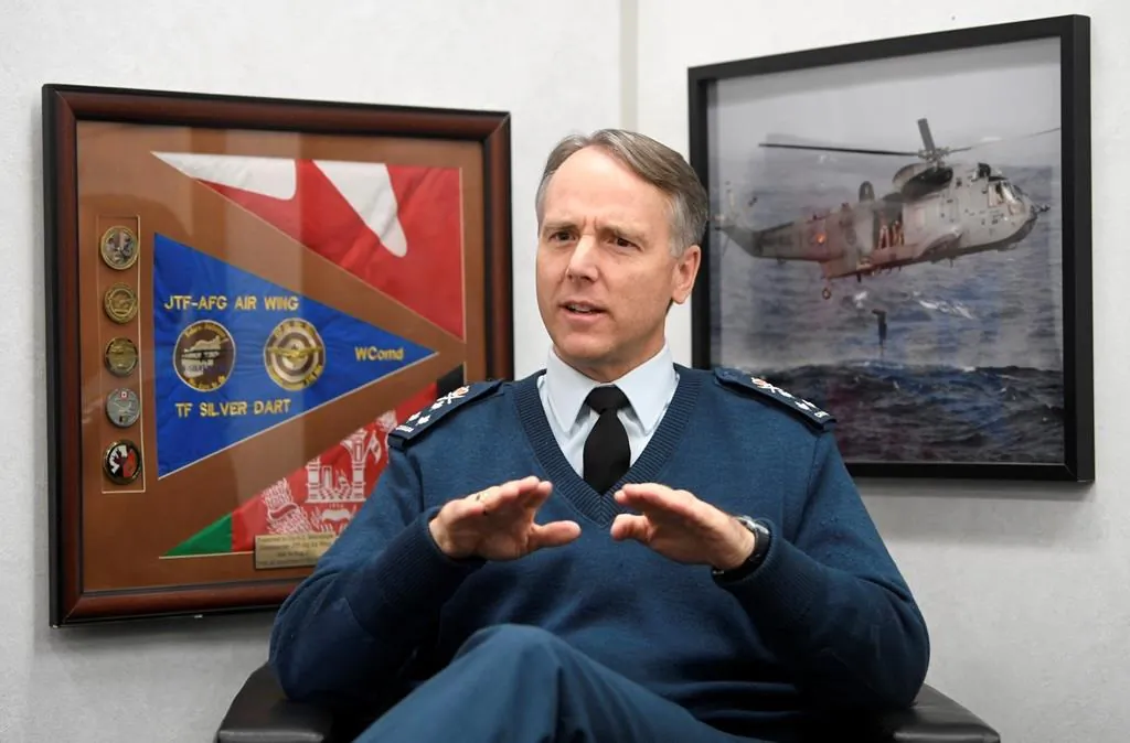 Commander of the Royal Canadian Air Force Al Meinzinger is seen during an interview with The Canadian Press in his office at National Defence headquarters in Ottawa, Dec. 12, 2019. (The Canadian Press/Adrian Wyld)