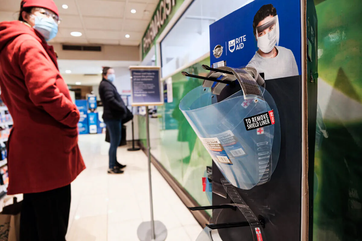 Face shields for sale in a pharmacy in New York City on Dec. 9, 2021. (Spencer Platt/Getty Images)