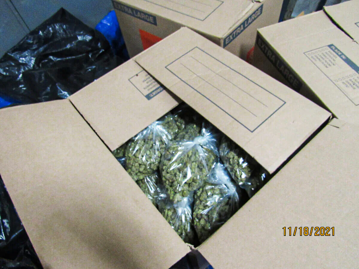 Packaged marijuana found during a raid on warehouses in White City, Oregon, on Nov. 18, 2021. (Oregon State Police)