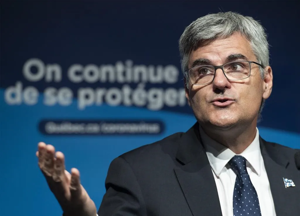 Quebec Minister for Government Digital Transformation Eric Caire speaks during a news conference in Montreal, August 24, 2021. (The Canadian Press/Graham Hughes)
