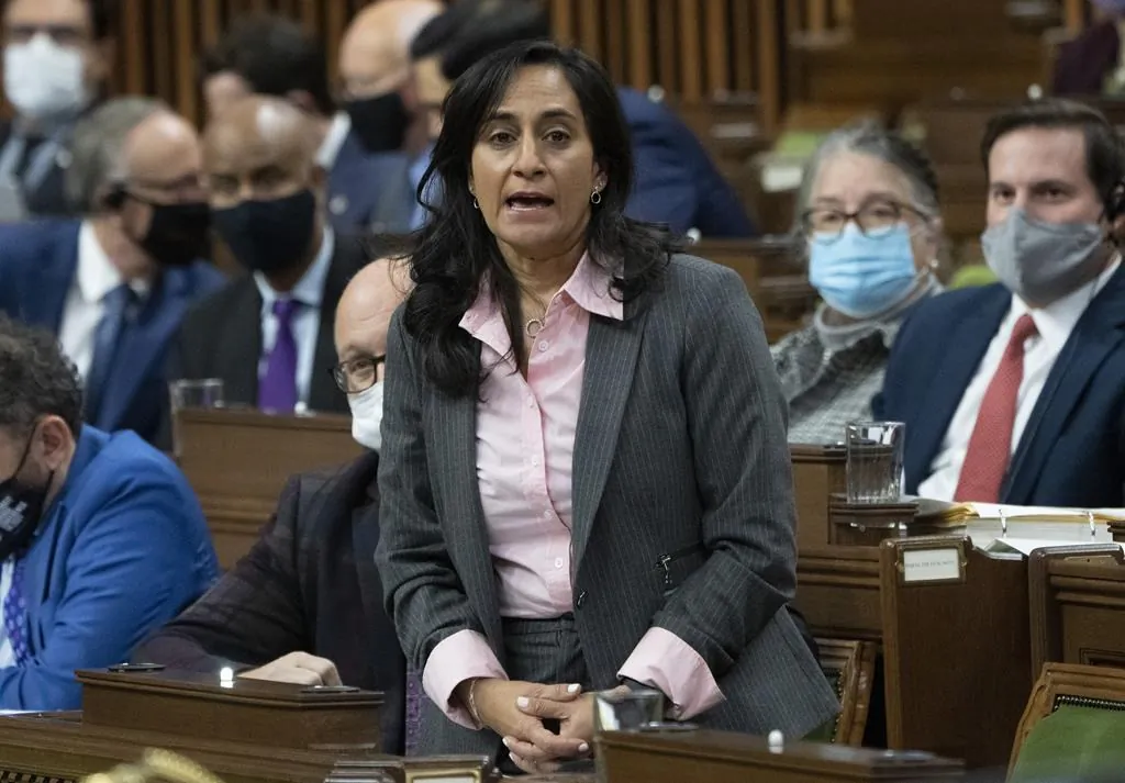 Minister of Defence Anita Anand rises during Question Period, December 3, 2021 in Ottawa. (The Canadian Press/Adrian Wyld)