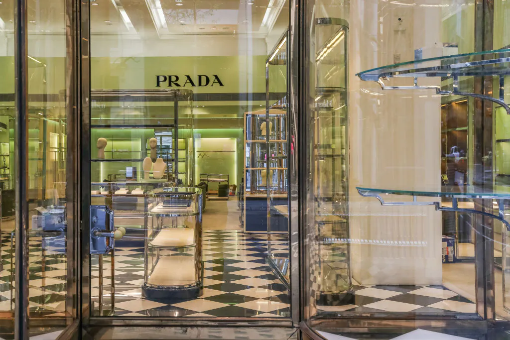 A Prada store with empty shelves following the closure of retail is seen at Collins Street in Melbourne, Australia, on Sept. 29, 2021. (Asanka Ratnayake/Getty Images)