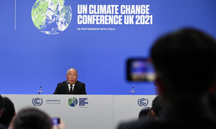China's special climate envoy, Xie Zhenhua, speaks during a joint China and US statement on a declaration enhancing climate action in the 2020s on Nov. 10, 2021 in Glasgow, Scotland. )Jeff J Mitchell/Getty Images)