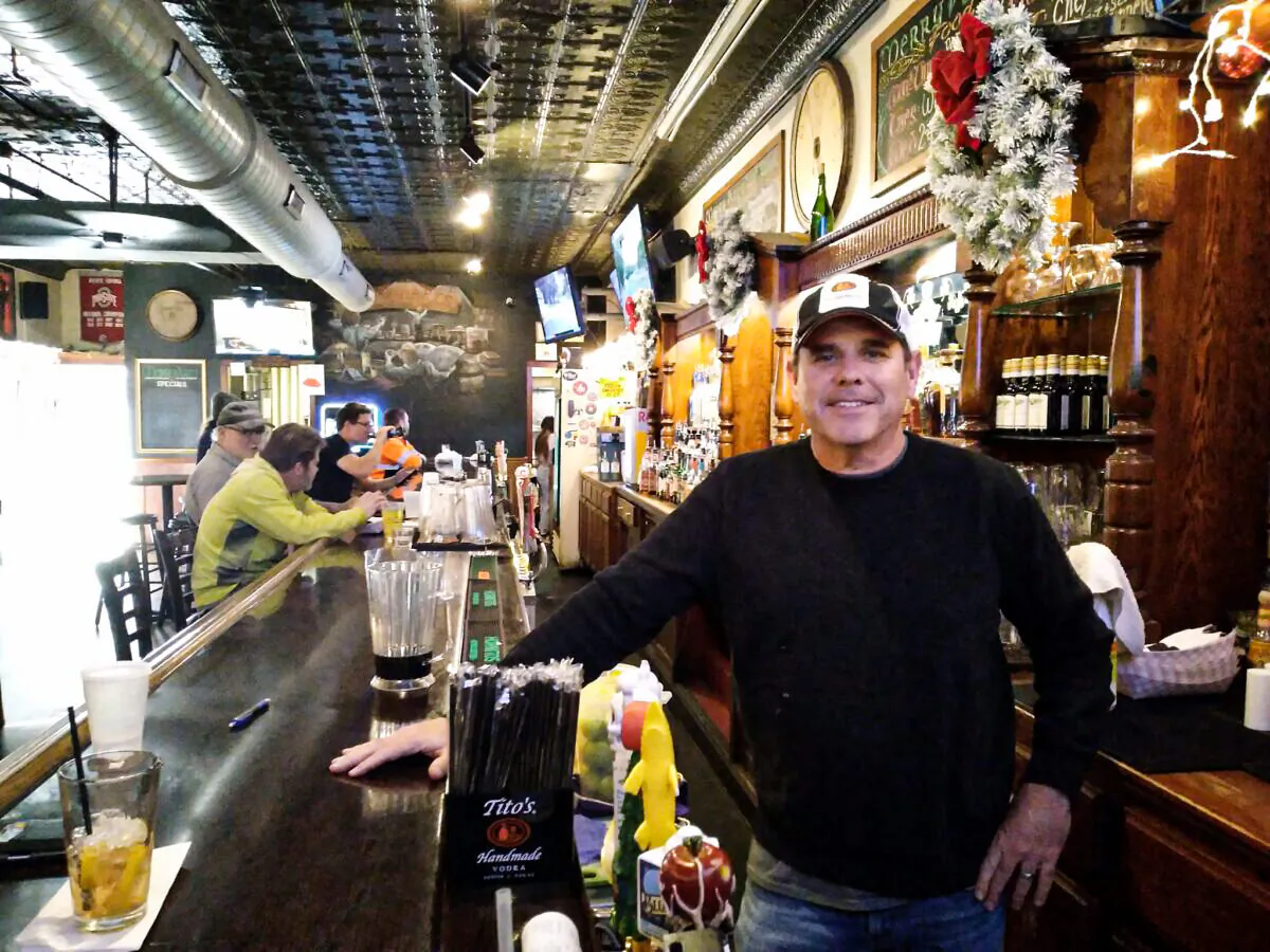 John Granzier, owner of Merry Arts Pub and Grill, the oldest bar in Lakewood, Ohio, said on Dec. 10 that he'd be glad to place a sports betting kiosk in his suburban Clevleand establishment. Ohio's legislature passed House Bill 29 and Gov. Mike DeWine next will review it. The state could make betting licenses available to eligible businesses as early as April, 2022. (Photo by Michael Sakal/Epoch Times).