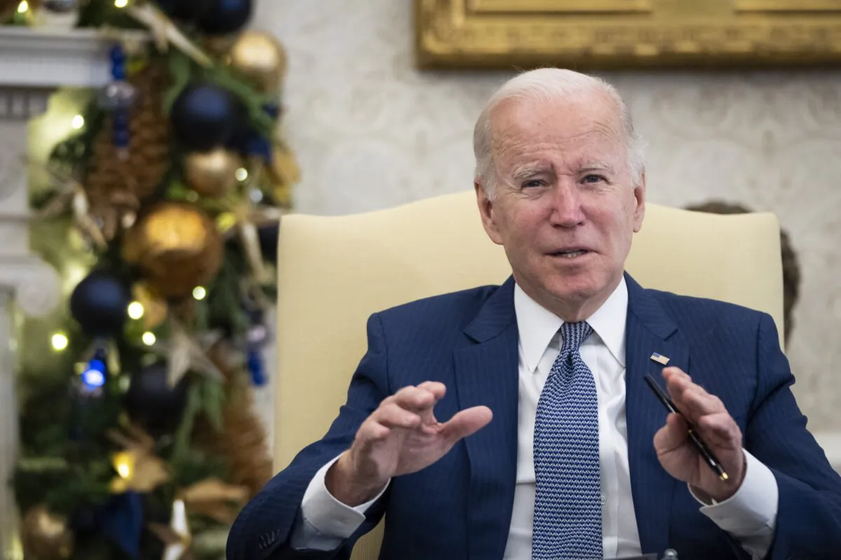 President Joe Biden speaks in the White House, in Washington, on Dec. 13, 2021. (Drew Angerer/Getty Images)