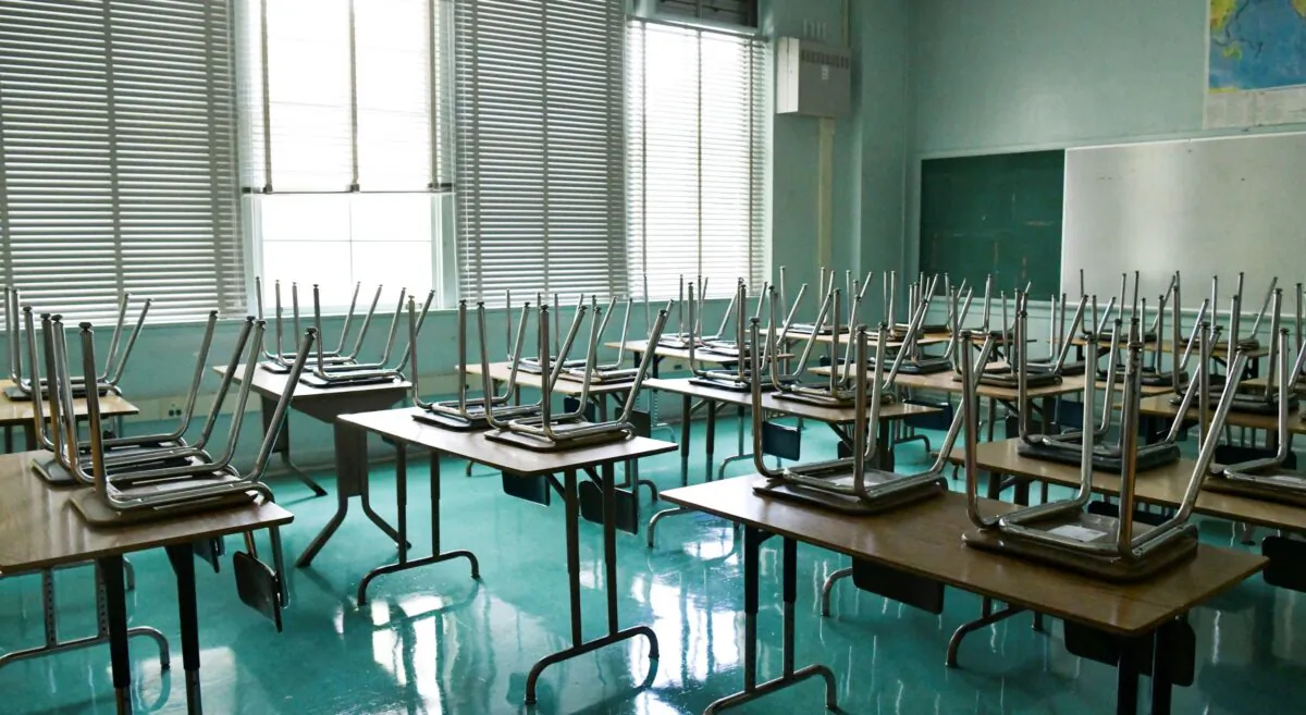 An empty classroom is seen at Hollywood High School in Hollywood, Calif.,   on Aug. 13, 2020. (Rodin Eckenroth/Getty Images)
