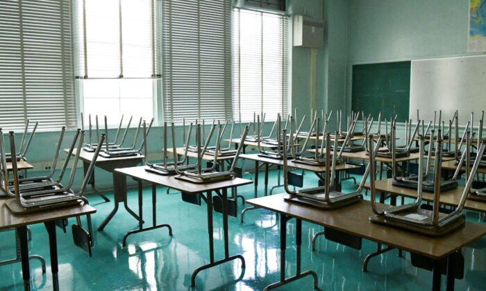 An empty classroom is seen at Hollywood High School in Hollywood, Calif.,   on Aug. 13, 2020. (Rodin Eckenroth/Getty Images)
