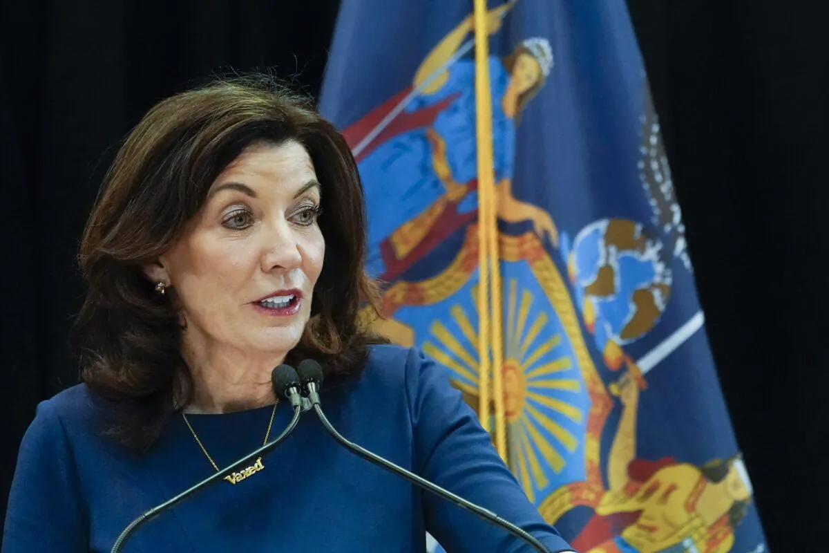 New York Gov. Kathy Hochul speaks at an event in New York on Dec. 10, 2021. (Mary Altaffer/AP Photo)