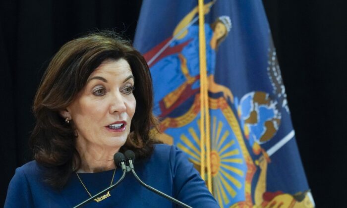 New York Gov. Kathy Hochul speaks at an event in New York on Dec. 10, 2021. (Mary Altaffer/AP Photo)