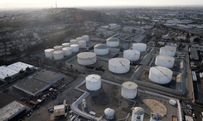 Oil storage containers in Los Angeles, on April 7, 2021. (Lucy Nicholson/Reuters)