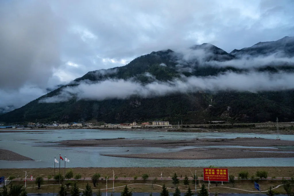 The Yarlung Zangbo River is seen during a government-organized visit for journalists in Linzhi, Tibet, China, on June 4, 2021. (Kevin Frayer/Getty Images)