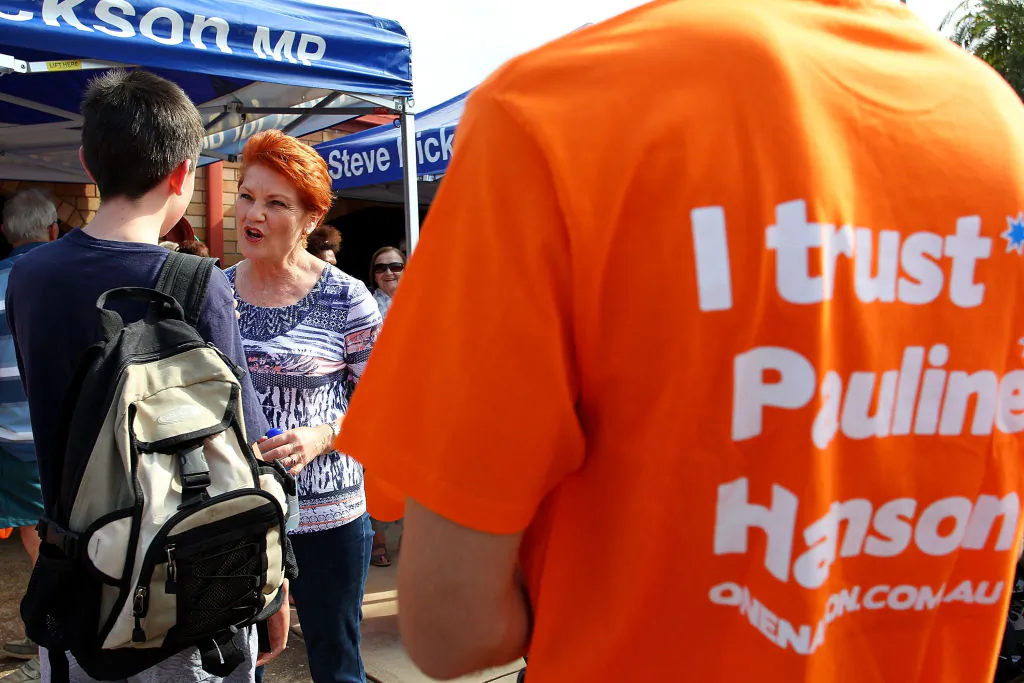 One Nation Senator Pauline Hanson meets local supporters during a barbeque in Buderim in Sunshine Coast, Australia, on Sept. 21, 2017. (Lisa Maree Williams/Getty Images)