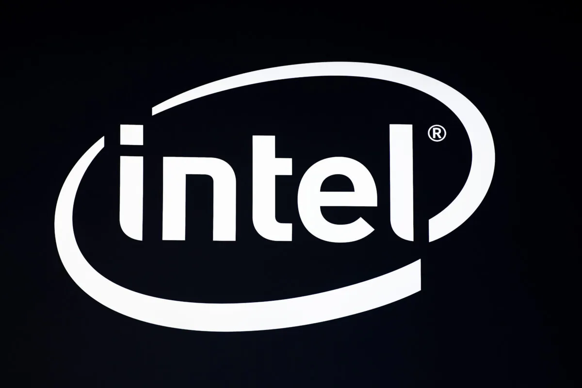 A logo sits outside the Intel booth during the GSMA Mobile World Congress 2019 in Barcelona, Spain, on Feb. 26, 2019. (David Ramos/Getty Images)