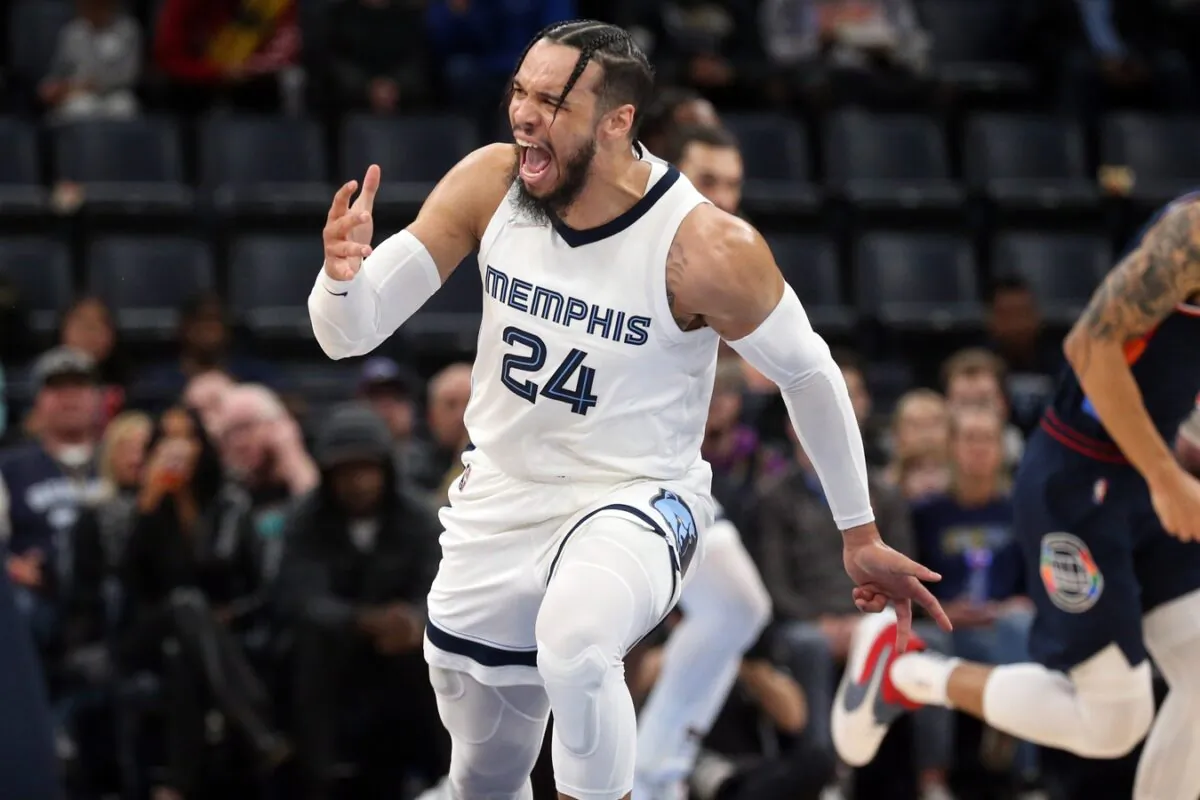 Memphis Grizzles guard Dillon Brooks (24) reacts during the first half against the Philadelphia 76ers at FedExForum. in Memphis, Tenn., on Dec. 13, 2021. (Petre Thomas/USA TODAY Sports via Field Level Media)