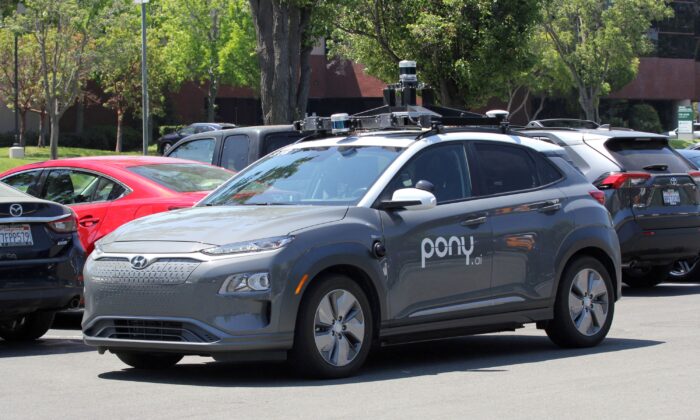 A vehicle equipped with Pony.ai's self-driving technology is parked at the company's 
office in Fremont, Calif., on June 17, 2021. (Nathan Frandino/Reuters)