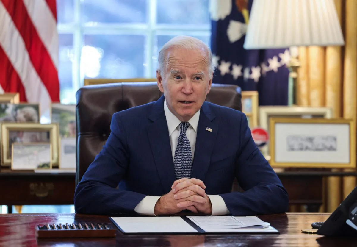 President Joe Biden speaks in the Oval Office at the White House on Dec. 13, 2021. (Evelyn Hockstein/Reuters)