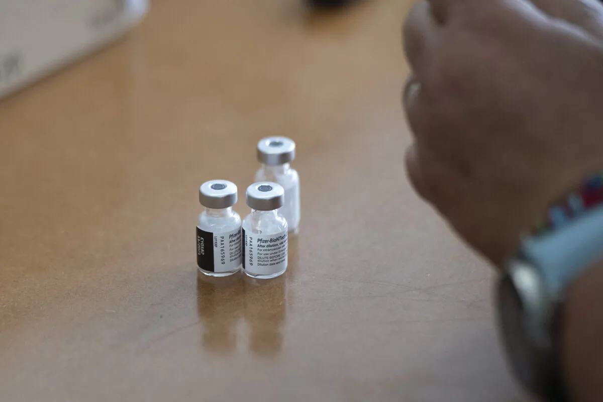 Vials of the Pfizer-BioNTech COVID-19 vaccine are seein in Cape Town, South Africa on Dec. 8, 2021. (Rodger Bosch/AFP via Getty Images)