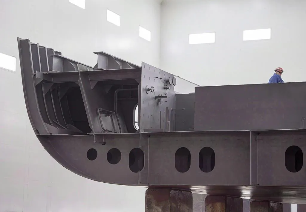 Arctic offshore patrol ship components are seen under construction at the Irving shipbuilding facility in Halifax, March 4, 2016. (The Canadian Press/Andrew Vaughan)