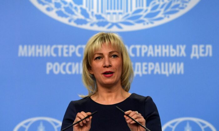 Russian Foreign Ministry spokeswoman Maria Zakharova speaks to the media in Moscow, on March 29, 2018. (Yuri Kadobnov /AFP via Getty Images)