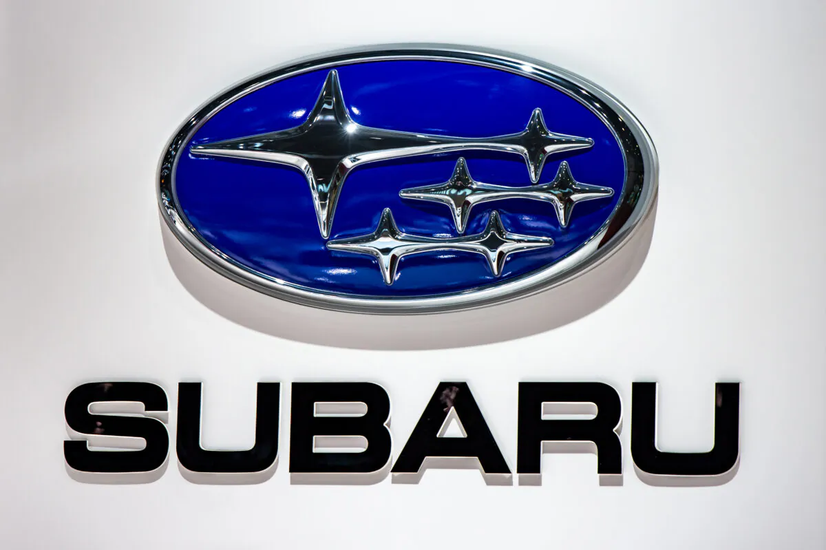 The Subaru logo is displayed during the 89th Geneva International Motor Show in Geneva, on March 6, 2019. (Robert Hradil/Getty Images)