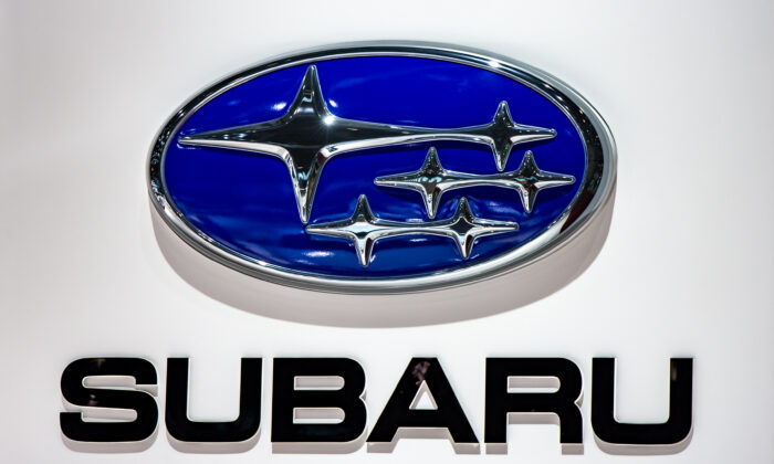 The Subaru logo is displayed during the 89th Geneva International Motor Show in Geneva, on March 6, 2019. (Robert Hradil/Getty Images)