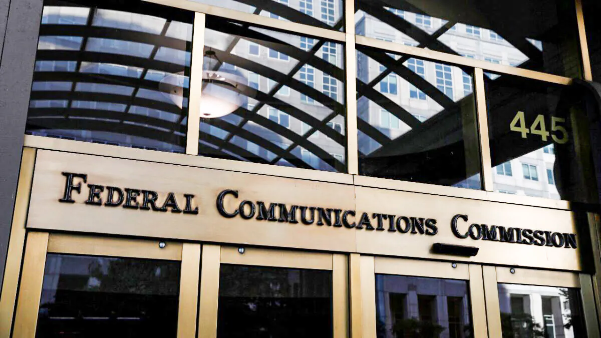 Signage at the headquarters of the Federal Communications Commission in Washington on Aug. 29, 2020. (Andrew Kelly/Reuters)