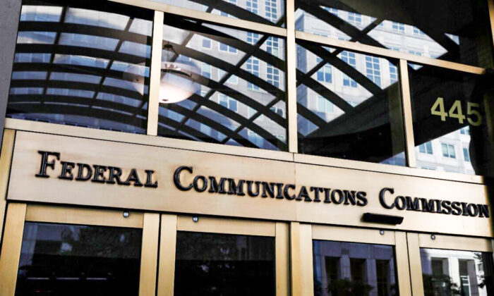 Signage is seen at the headquarters of the Federal Communications Commission in Washington, on Aug. 29, 2020. (Andrew Kelly/Reuters)