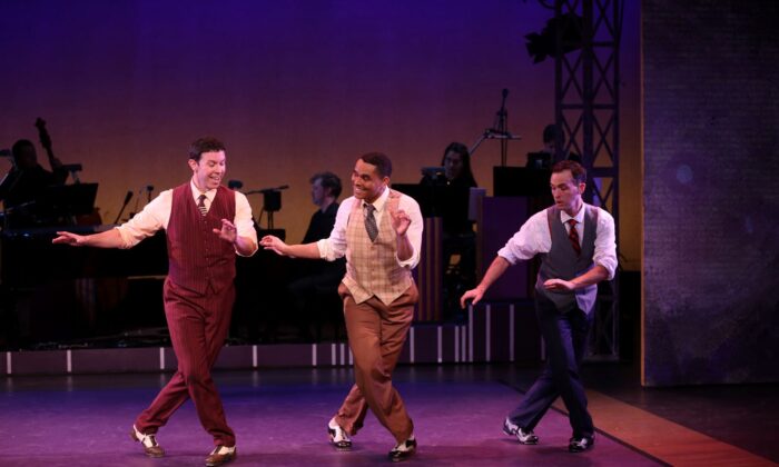 (L-R) Phillip Attmore, Jeremy Benton and Joseph Medeiros in “Drum Crazy”, in "Cheek to Cheek: Irving Berlin in Hollywood". (York Theatre Company) 
