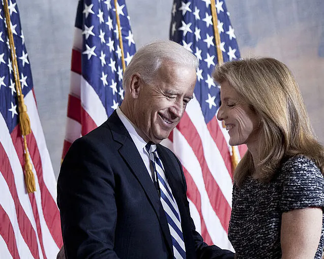 Caroline Kennedy thanks Vice President Joseph Biden after he spoke during an event to honor her father's inauguration on Capitol Hill January 20, 2011 in Washington, DC.  (Brendan Smialowski/Getty Images)