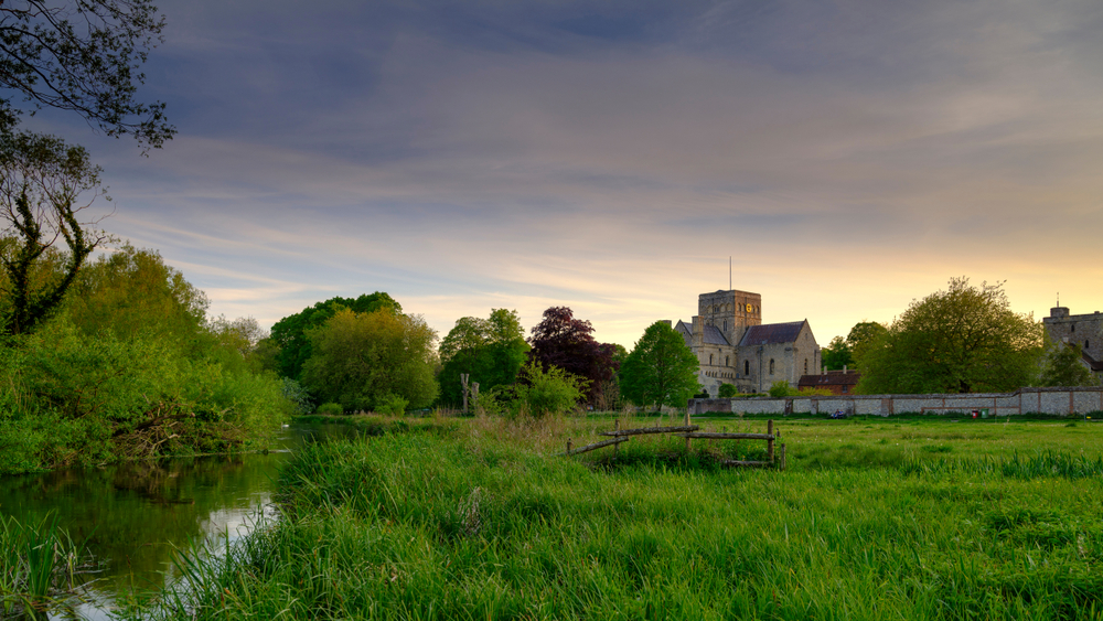 Spring-sunset-over-St-Cross-Hospital-and-the-River-Itchen-in-Winchester-Hampshire-UK
