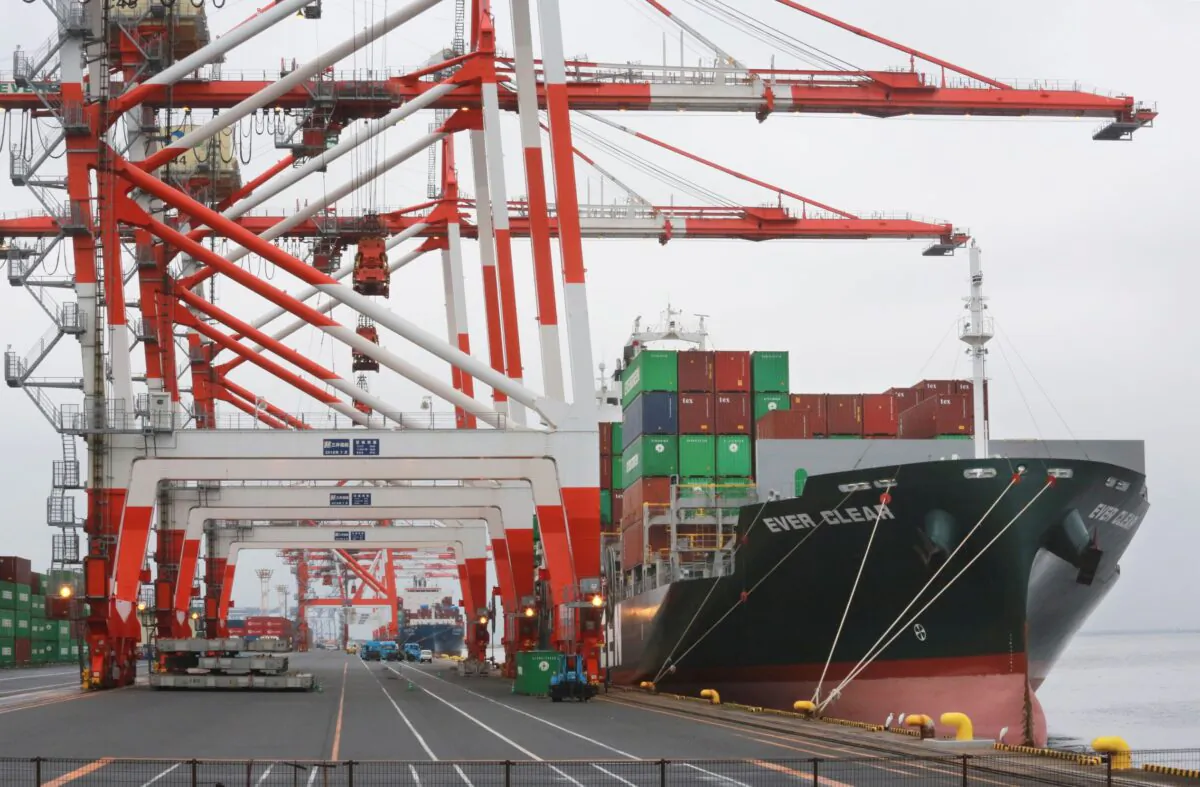 A container ship is docked at a port in Tokyo, Japan, on Oct. 12, 2021. (Koji Sasahara/AP Photo)