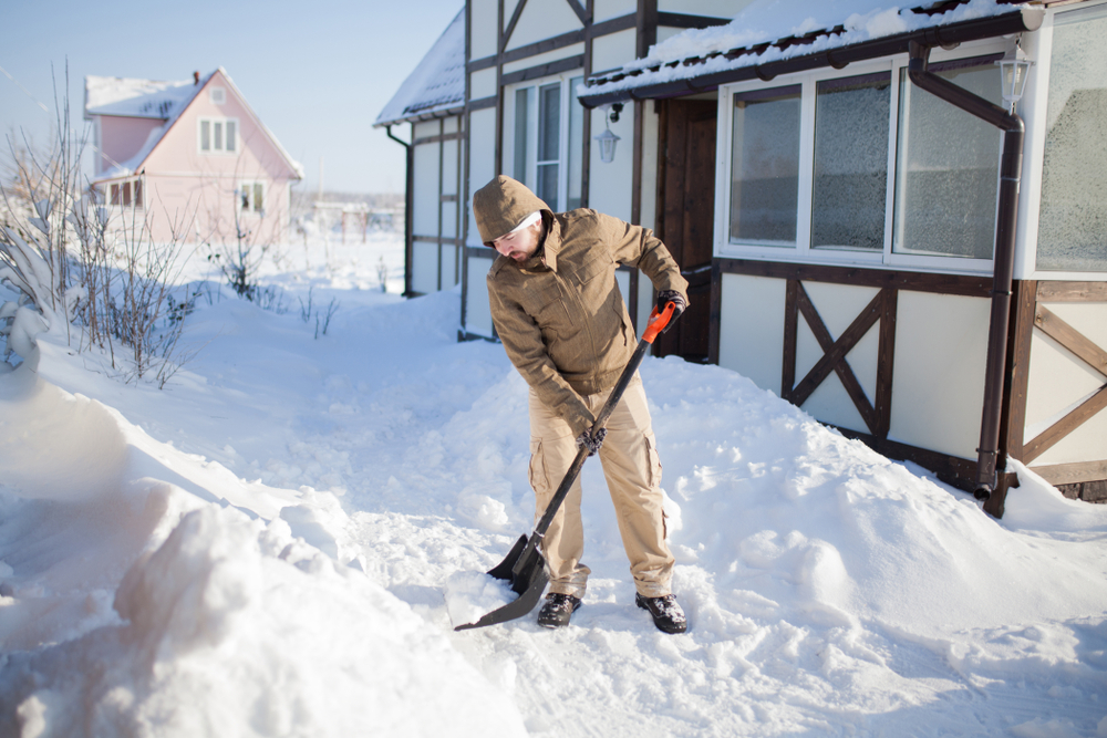 Winter,Activity,,Young,Man,Shoveling,Snow,,Working,Outdoors,,Cold,Winter