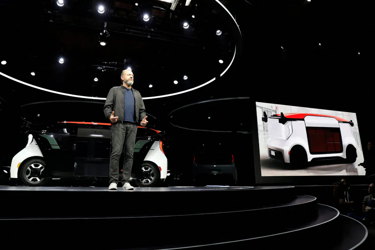 Dan Ammann, chief executive officer of Cruise, a Honda and General Motors self-driving car partnership, speaks on stage at the launch of the Cruise Origin autonomous vehicle in San Francisco, Calif., on Jan. 21, 2020. (Stephen Lam/Reuters)
