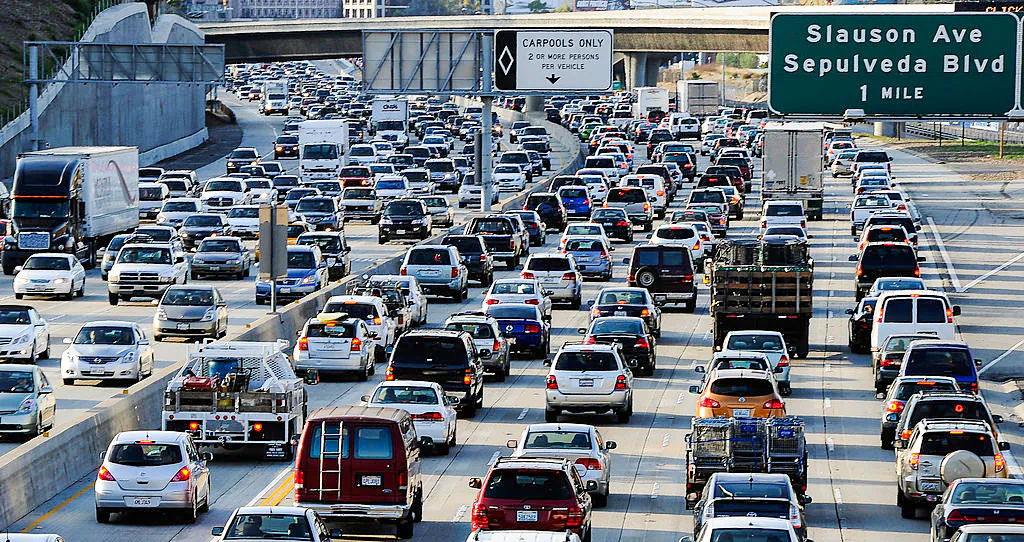 Traffic comes to a standstill on the northbound and the southbound lanes of the Interstate 405 freeway near Los Angeles International Airport on Nov. 23, 2011. (Kevork Djansezian/Getty Images)