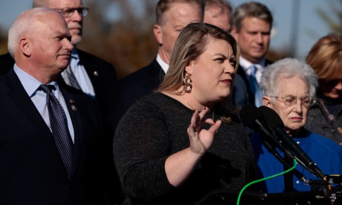 Rep. Kat Cammack (R-Fla.) speaks at a press conference on vaccine mandates for businesses with House Republicans on Capitol Hill on Nov. 18, 2021 in Washington. (Anna Moneymaker/Getty Images)