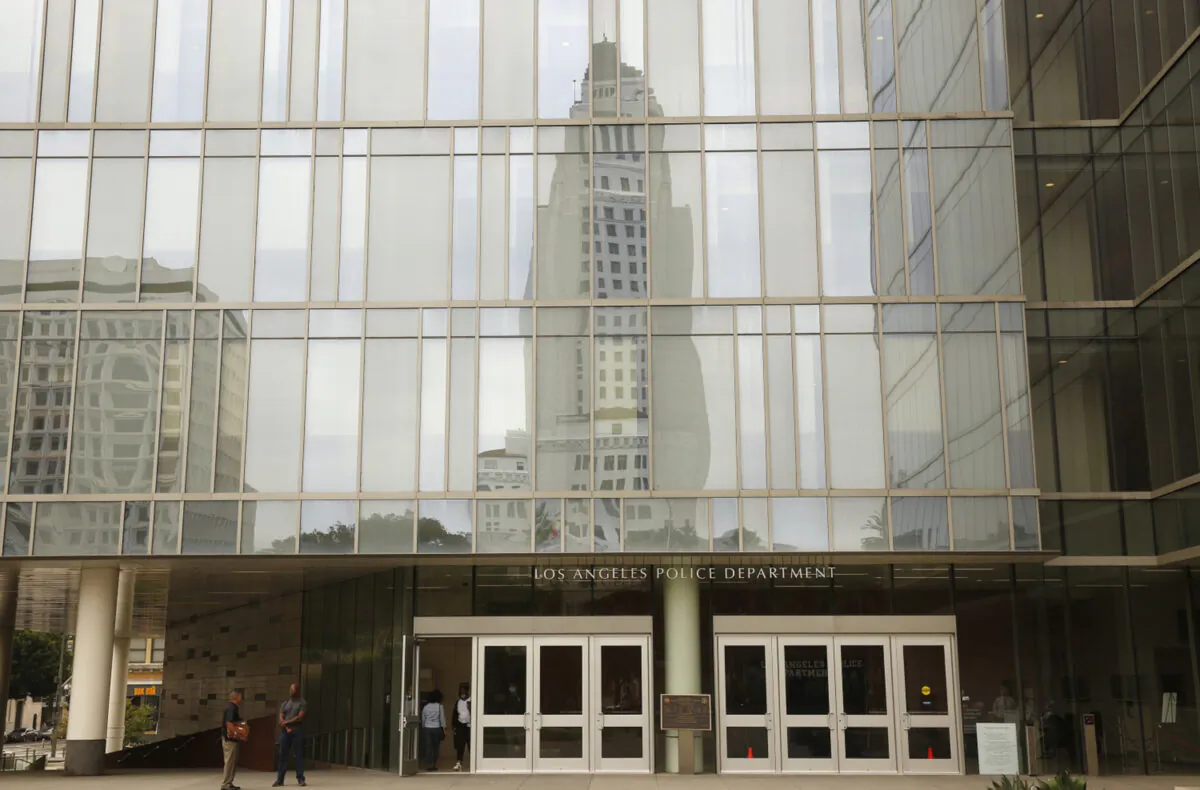 Los Angeles Police Headquarters located at First and Spring Street in Los Angeles, Calif., on July 1, 2020. (Al Seib/Los Angeles Times/TNS)