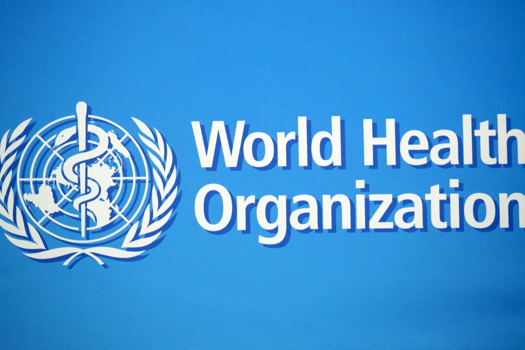 The World Health Organization (WHO) logo in Geneva, on Feb. 2, 2020. (Denis Balibouse/Reuters)