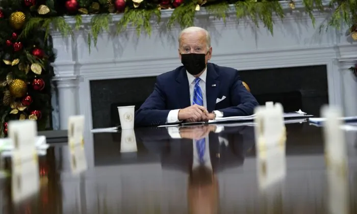 President Joe Biden meets with members of the White House COVID-19 Response Team at the White House in Washington on Dec. 16, 2021. (Susan Walsh/AP Photo)