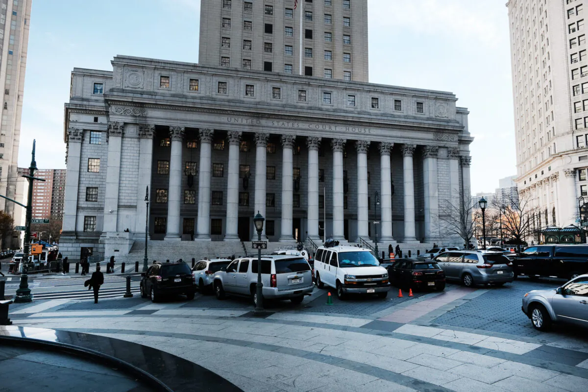 The Thurgood Marshall United States Courthouse stands in lower Manhattan where the trial for Ghislaine Maxwell for child sex-trafficking continues on Dec. 03, 2021 in New York City. (Spencer Platt/Getty Images)