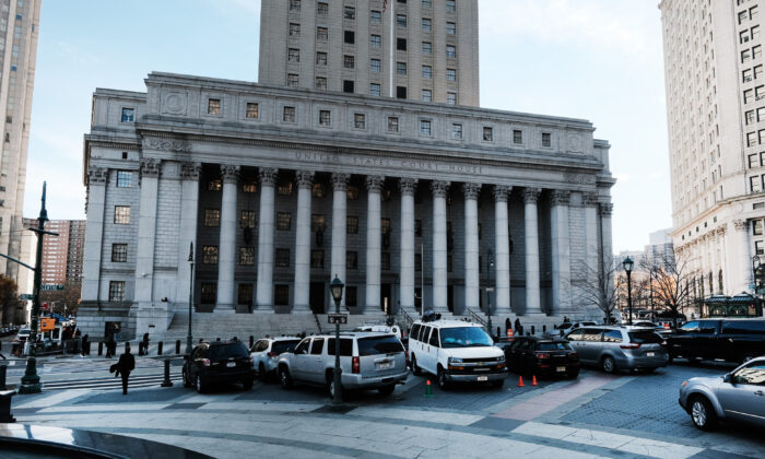 The Thurgood Marshall United States Courthouse stands in lower Manhattan where the trial for Ghislaine Maxwell for child sex-trafficking continues on Dec. 03, 2021 in New York City. (Spencer Platt/Getty Images)